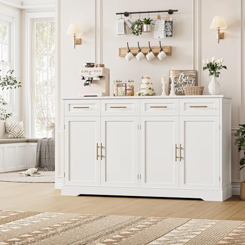 HOSTACK 60" W Sideboard Buffet Cabinet with Storage, Kitchen Cabinet, White - Image 2