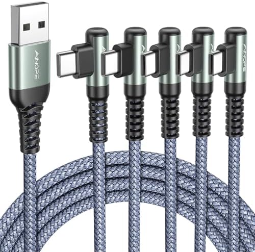 AINOPE USB to USB C Cable [5-Pack, 6.6ft] 3.1A Type C Charger Fast Charging, Right Angle USB to C Cable for Galaxy A15 A25 A35 A55 A54, S10+ S10 S9, Note 20 10 9, LG V30, Moto G, iPhone 16 15 Cord by AINOPE10yearsforphoneaccessories