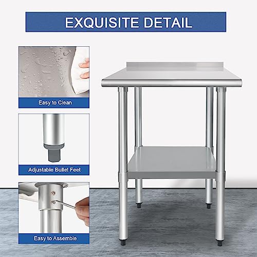 HARDURA Stainless Steel Prep & Work Table with Backsplash 24 x 30 Inches - Image 4