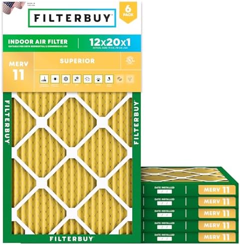 Filterbuy 12x20x1 Air Filter MERV 11 Pet & Allergy Defense (6-Pack) by Filterbuy