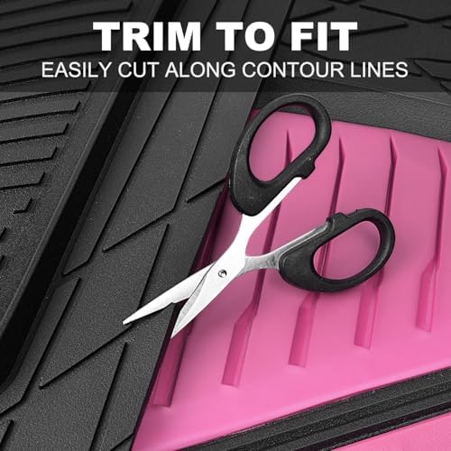 CAR PASS Heavy Duty Rubber Car Mats, Deep Dish Car Floor Mats All Weather, Car Mats Full Set 3-Piece Trim to Fit for Sedans SUVs Trucks,Women Waterproof Anti-Slip Automotive Mats, V12 Black and Pink - Image 6