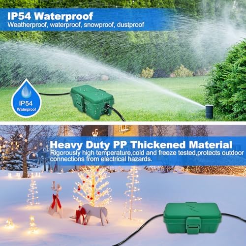 Hrensaw Small Weatherproof Electrical Connection Box(Inner 5.5 x 3 x 2.2inch),Outdoor Electrical Box,Waterproof Extension Cord Covers for Plug, Extension Cables, Holiday Lights,Green - Image 4