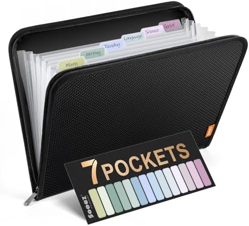 Sooez 7 Pockets Accordion File Organizer, Zipper Expanding File Folder A4 by Sooez