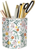 Large Capacity Colored Pen Holder for Desk, Ceramic Pencil Cup Cute Makeup Brush Holder, Desktop Supplies and Accessories, Pen Pencil Caddy for Office Home, Green Floral Pattern by WAVEYU