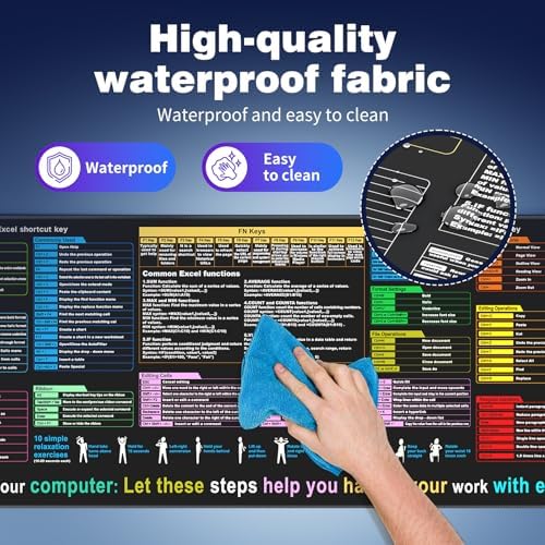 Excel Cheat Sheet Desk pad—Contains 12 Types of Common Skills in Excel and Word|Large XL Size（31.5 * 11.8 inch）|Desk mat for Keyboard and Mouse|Work、Study、Gaming Mouse pad|Waterproof、Anti-Slip - Image 4