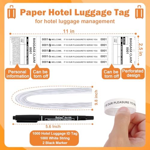 1000 PCS Hotel Luggage Tags Bulk with 5 Matching Numbered Labels Paper Baggage Claim Check Tags with White String &Marker Black Luggage Claim Tickets Coat Check Tickets for Cruise Hotel Baggage Suitca - Image 2