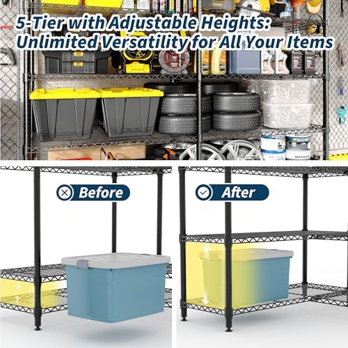 5-Tier Metal Storage Shelves, 70" H Heavy Duty Wire Shelving Unit - Image 4