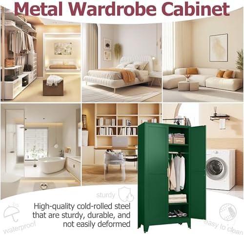 GAIOUS Metal Wardrobe Cabinet with Hanging Rod, Clothing Storage Cabinets - Image 5