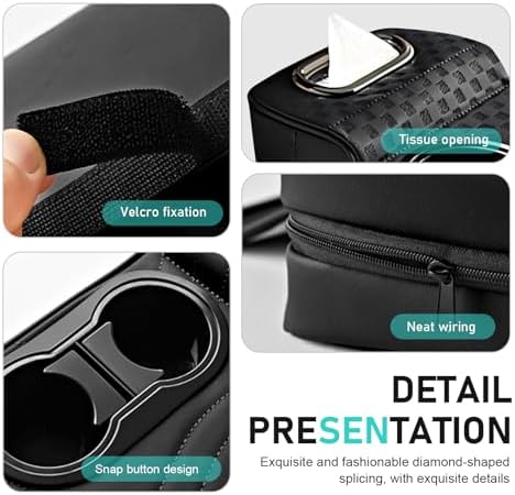 Car Center Console Cover, Microfiber Leather Car Armrest Cover Cushion with 2 Storage Bags, Cup Holders, Tissue Box Slot, Universal Car Armrest Storage Box for Most Vehicles (Black) - Image 4