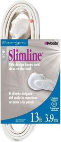 Woods Slimline Extension Cord - 16/2 Indoor Flat Plug with Right Angled Design - 3 Grounded Outlets - Space Saving Profile - UL Listed - 13 Amp - 125 Volt - White - 13 Feet (Pack of 12) by Woods