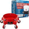 Grit Guard Bucket Dolly with Wheels - Rolling Detailing Wash Bucket with 5 Wheels and 2 Locking Casters Compatible with 2.5, 4, 5 and 6 Gallon Buckets (Red, 3" Red Casters) - Made in the USA by GritGuardInc
