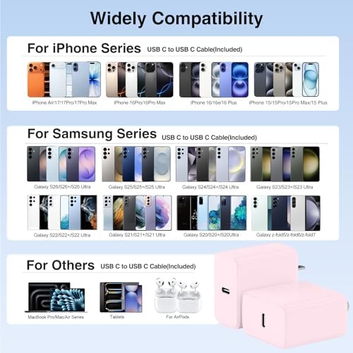 60W USB C Quick Wall Charger Block for Galaxy S26 Android Phones, 3Pack Super Fast Charger Adapter with Bulk 3/6/10FT Long USB C Charging Cable Cords for Samsung Galaxy S26+/S25/S24/S23 Ultra - Image 6