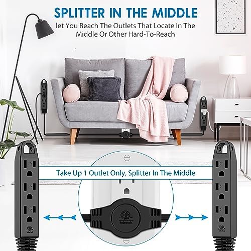 K KASONIC 12 FT Twin Extension Cord Power Strip, 3 Prong Flat Plug, Black - Image 2