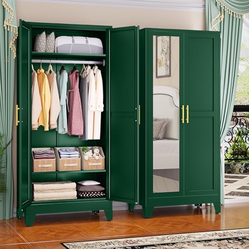 GAIOUS Metal Wardrobe Cabinet with Mirror and Hanging Rod, 71" Green by GAIOUS