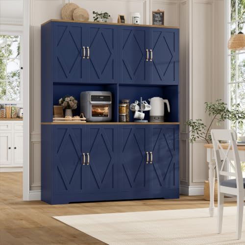 HOSTACK 55" W Pantry Cabinet, 71" Tall Kitchen Hutch Storage Cabinet, Blue - Image 2