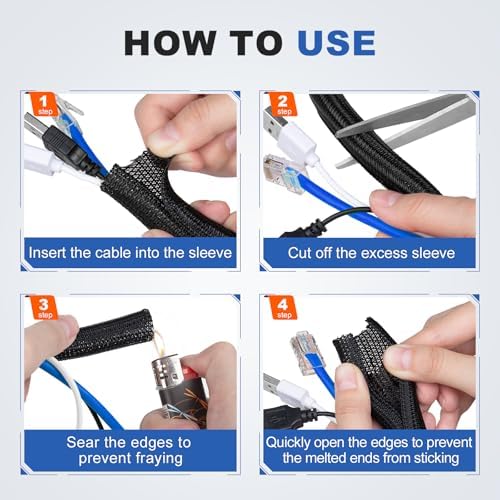 1" Cable Management Loom Wrap Sleeve Cord Wire Hider Organizer Covers - Image 5