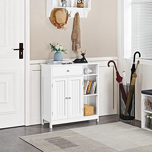 Yaheetech Bathroom Storage Cabinet with Drawer and 2 Beadboard Doors, White - Image 4