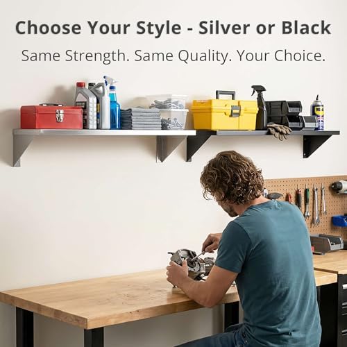 5" x 48" Heavy Duty Stainless Steel Floating Wall Mounted Shelf, Commercial Kitchen Storage Shelf - Image 6