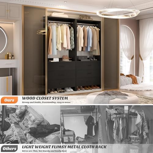 Aheaplus 1.8FT Closet System with 3 Drawers, 21.5’’ Closet Organizer, Black - Image 6