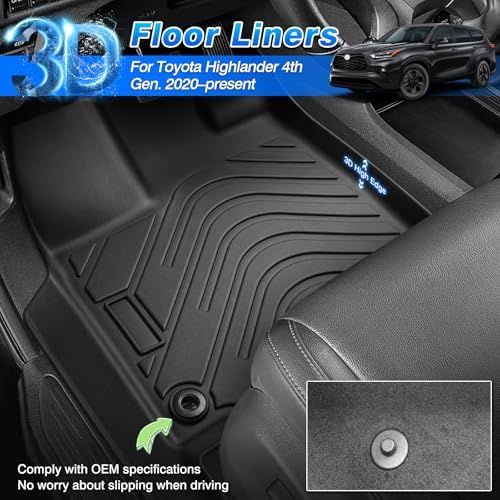 Floor Mats for Toyota Highlander 2020-2025 2026 7 Seats (NOT for Grand Highlander), All Weather Cargo Liner for Highlander Accessories, Heavy Duty Car Mats, Car Accessories (Including Hybrid) - Image 3
