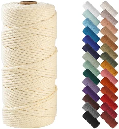NOANTA Cream Yellow Macrame Cord 3mm x 109yards, Cotton Rope Macrame Yarn by NOANTA
