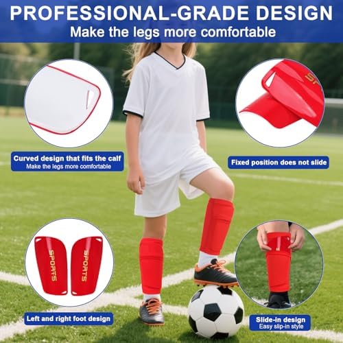 Kids Soccer Shin Guards 2 Pairs Slip-in Youth Shin Pads for Boys Girls, Lightweight PP+EVA Soccer Protective Gear Fits with Shin Guard Sleeves(not Included), Toddler to Teen Sizes Multiple Colors - Image 5