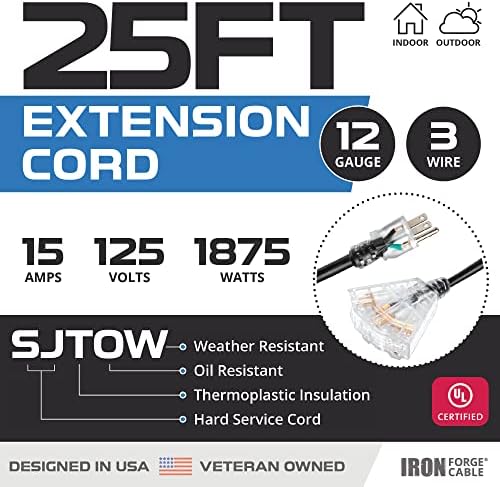 Iron Forge Cable 12 Gauge Extension Cord Multi Outlet, 25 Ft - Black SJTW - Image 2