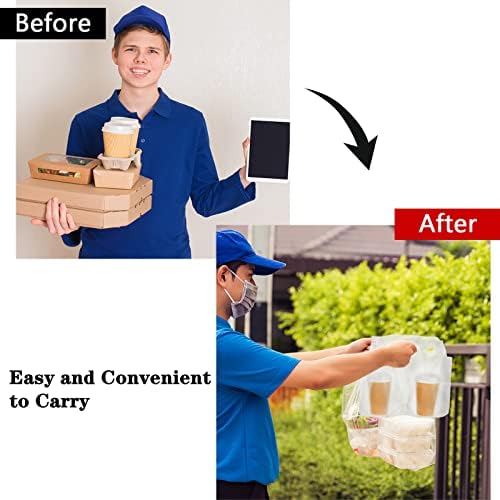 DEAYOU 200 PCS Handle Drinking Poly Bag, Clear Plastic Drink Packaging Bag for Delivery, 15" L x 11" H Hanging Hole Cup Carrier Container with Handle for Take Out, Beverage, Hold 2 Cup, 33 OZ of Each - Image 7