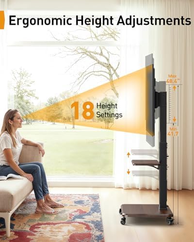 Perlegear Rolling TV Stand for 32”-77”TVs with LED Lights and Power Outlet - Image 7