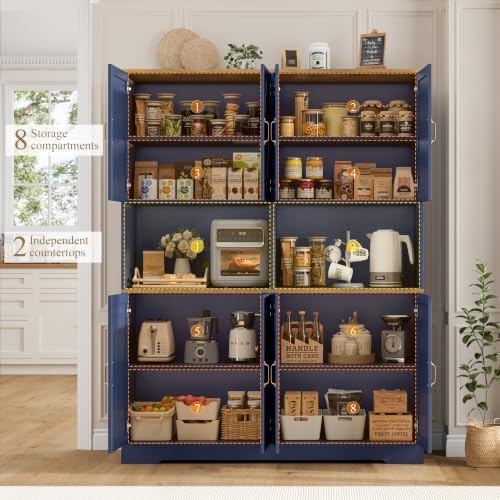 HOSTACK 55" W Pantry Cabinet, 71" Tall Kitchen Hutch Storage Cabinet, Blue - Image 5