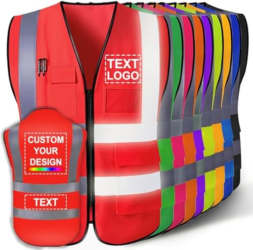 Custom Safety Vest for Men with Logo Customizable High Visibility Reflective Safety Vest with Pockets Adult Unisex by SIMIEEK