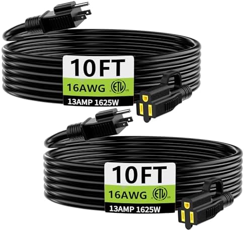 HUANCHAIN Indoor Black Extension Cord 10 FT 2Pc Waterproof 16/3 Gauge by huanchain