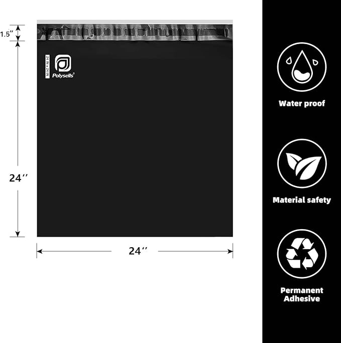 POLYSELLS 200 pcs 24x24 Inches Black Poly Mailers Shipping Envelopes, Strong - Image 2