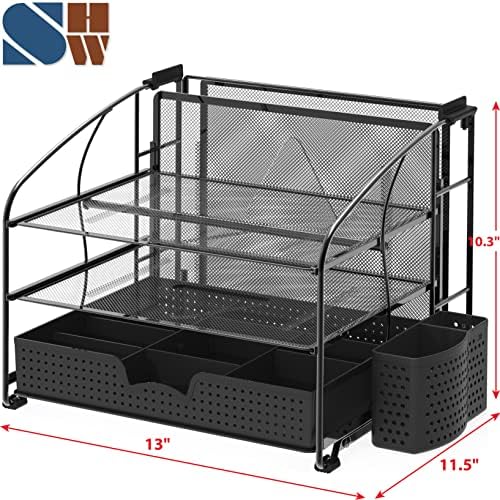 Simple Houseware 3-Tier Desk Organizer with Sliding Drawer, Black - Image 3