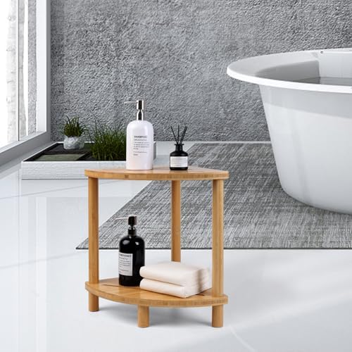 Bamboo Shower Stool for Inside Shower 2-Tier,Corner Shower Bench - Image 7