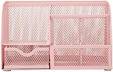 Annova Mesh Desk Organizer Office with 7 Compartments + Drawer/Desk Tidy Candy/Pen Holder/Multifunctional Organizer (Light Pink) - Image 3