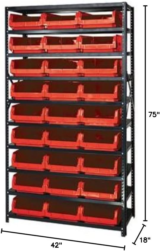 Quantum Storage Systems MSU-531RD Solid Heavy Duty 10 Shelves 27 MAGNUM Red Bins 75" H x 42" W x 18" D - Image 2