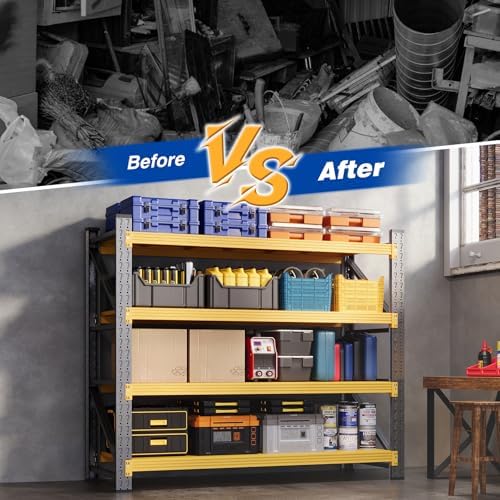 BYBYNSOE 48" W Storage Shelves 3000lbs Garage Metal Shelving Heavy Duty Garage Shelves Adjustable Storage Shelves for Industrial, Factory (Black Yellow, 48" W X 24" D X 69" H) - Image 5