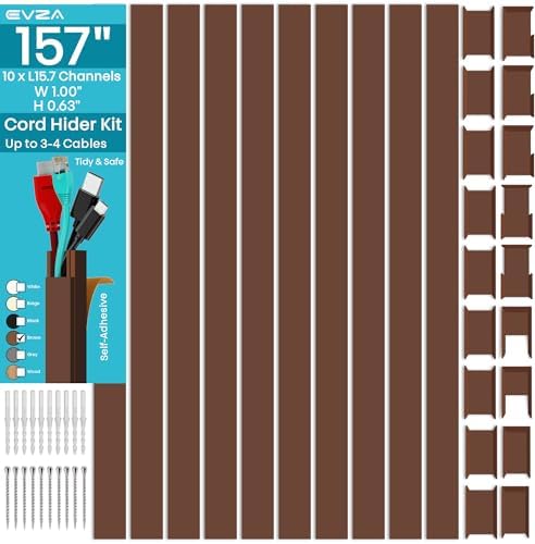 Brown Channel Kit Hide Wires - 157in Cord Concealer, Hide Along Walls, Extension Cord Safety Cover, TV Wall Wire Hiders by EVZA