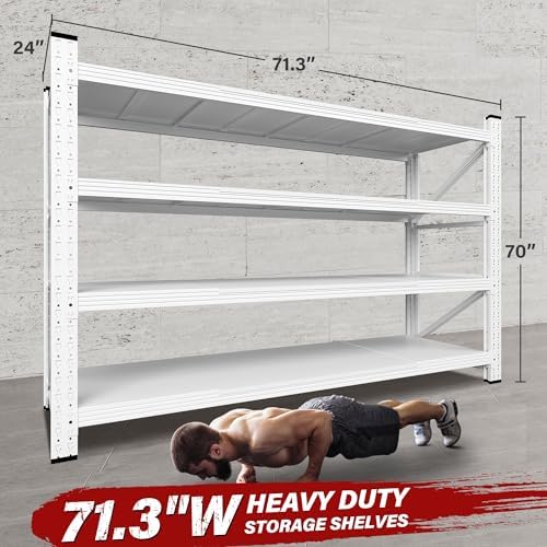 71.3" Wide Heavy Duty Garage Shelving Units,5000LBS Deep Storage Shelves,White Metal Garage Shelves,Steel Shelf,Large Storage Rack,Industrial Shelving for Shop,Warehouse,Basement,71.3"W x 24"D x 70"H - Image 2
