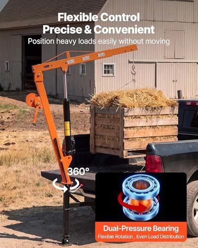 VEVOR Truck Crane, 500 lbs Pickup Hitch Crane Trailer Hitch Mounted with Manual Winch & Hydraulic Jack, 360° Rotating Telescopic Boom, Foldable Truck Bed Jib Hoist for Machine Lumber Equipment Lifting - Image 6