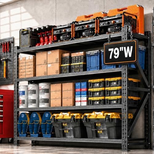 7000LBS Garage Shelving, 79" W Heavy Duty Metal Adjustable 4 Tier Storage for Warehouse, Basement, Shop and Office, Commercial-Grade Industrial Shelving, 79" W x 24" D x 75" H by Unknown