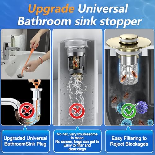 Bathroom Sink Drain Strainer,(4PCS) Pop-up Sink Drain Strainer with Removable Stainless Steel Strainer Basket Hair Catcher, Bathroom Sink Strainer for Bathroom Sink Stopper Replacement - Image 5