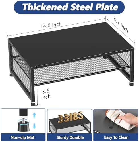 ECOLOVI 2-Tier Computer Monitor Stand Riser, Printer & Laptop Stand, Office Desk Accessories, Workspace Desk Organizer for Home Office Supplies, Black 2-Pack - Image 7