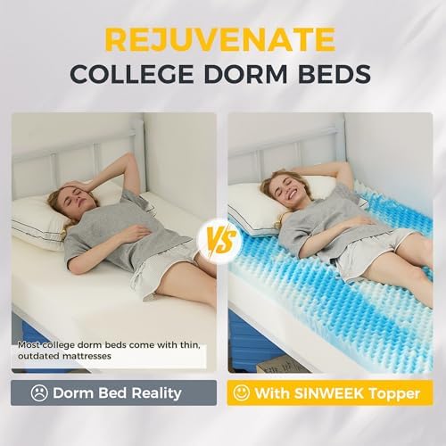 SINWEEK 2 Inch Egg Crate Memory Foam Mattress Topper Twin XL, Twin Extra Long Mattress Pads for College Dorm Room, Pressure Relieve CertiPUR-US Certified, 39x80 Inches, Blue - Image 3