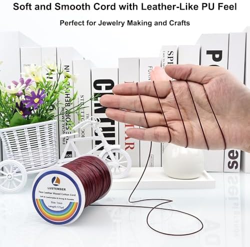 LUSTEMBER 1mm Faux Leather Waxed Cotton Cord, 175 Yards – Durable Necklace String, Soft and Textured Cord for Necklaces, Bracelets, and Jewelry Making - Image 3