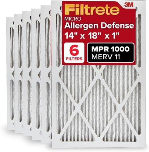 Filtrete 14x18x1 AC Furnace Air Filter, MERV 11, MPR 1000, Micro Allergen Defense, 3-Month Pleated 1-Inch Electrostatic Air Cleaning Filter, 6 Pack (Actual Size 13.81 x 17.81 x 0.81 in) by Filtrete