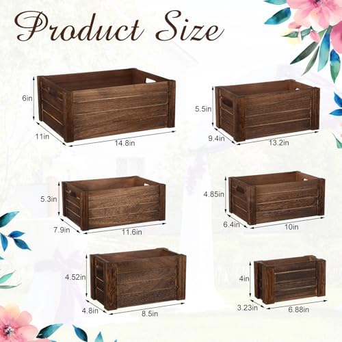 AceOrbit 6 Pcs Decorative Wood Crates with Handle for Display, Dark Brown - Image 2