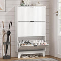 Shoe Cabinet Storage for Entryway with 3 Flip Drawers, Fluted Narrow Shoe Organizer with Wooden Legs, Freestanding Slim Shoe Storage Hidden Shoe Rack Organizer for Front Door Entrance, Hallway, White by HUANLEGO