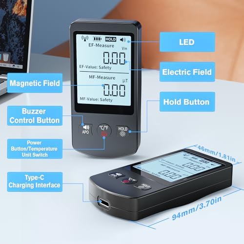 COLOR TREE EMF Meter Rechargeable Electromagnetic Field Upgrated 3-in-1 Radiation Detector Handheld Digital LCD Temperature Measure - Tester for Home Inspections - Outdoor and Ghost Hunting - Image 5